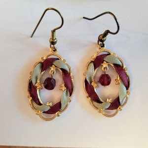 Red, Light Green, Gold Tone Pierced Earrings